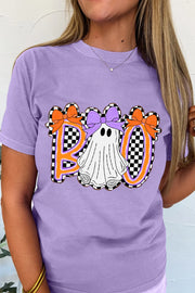Boo Checkered Bow Ghost Halloween Graphic Tee